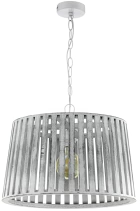 EGLO Pendelleuchte Kinross 1, Ø 47 cm, 1 flammige Hängelampe Vintage, Natur | Hygge, Hängeleuchte Holz, Esstischlampe, Wohnzimmerlampe hängend in Weiß-Antik, Stahl, E27 Fassung