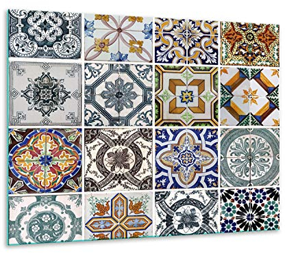 TMK Plaque de recouvrement de cuisinière 60 x 52 cm en verre pour cuisinière électrique à induction Protection anti-éclaboussures Décoration Planche à découper Mosaïque