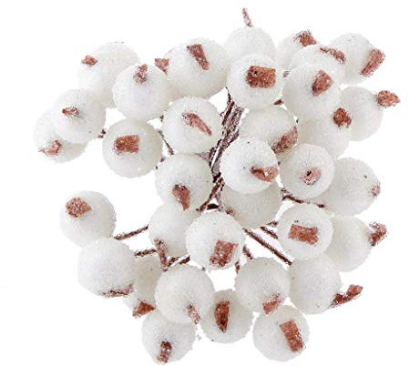 Inzopo - Confezione da 200 mini decorazioni natalizie con frutti di bosco e agrifoglio, 14 colori – bianco, 13 cm