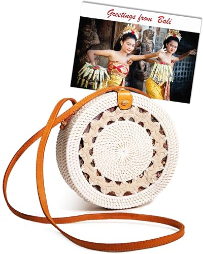 Pro@Home43 - auf Bali handgefertigte Damen Rattan Handtasche Umhängetasche Schultertasche Sommer-Strandtasche