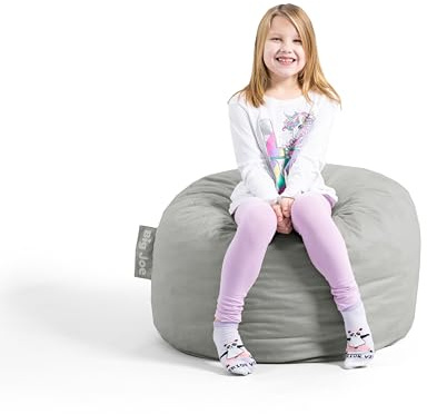 Big Joe Fuf Small Foam Filled Bean Bag Chair, Gray Plush, Soft Polyester, 2 feet