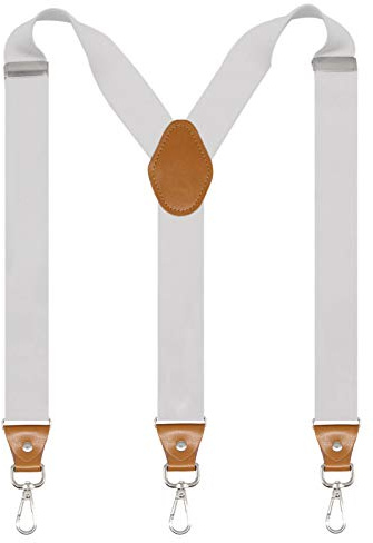 Doloise Mens Suspenders with 3 Swivel Hooks Belt Loops 1.4 Inch Wide Heavy Duty Adjustable Braces (White)