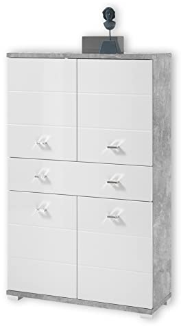 Stella Trading Badezimmer Highboard in Beton-Optik, Weiß - Moderner Badezimmerschrank Bad Schrank mit viel Stauraum - 76 x 123 x 31 cm (B/H/T)