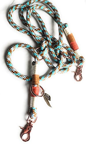 Tau Hundeleine + integriertes Halsband in Ocker, Blau & Weiß | Set Boho