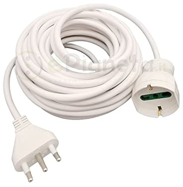 Prolunga elettrico 3 5 10mt con spina piatta presa shuko 10 16A 250V cavo bianco lineare 3G1 (5 Metri)