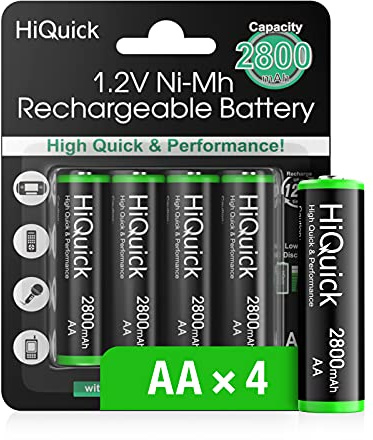 HiQuick AA High-Capacity Rechargeable Batteries 2800mAh Triple A NiMH Battery Retail Pacakge Pack of 4 | Pre-charged, Recycled, High Capacity Double A Battery, 1.2V Low Self Discharge, Ideal for Camera Flashlight Toy Games Remotes