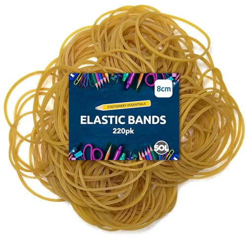 SOL 220pk Elastic Bands, 8cm Thick Brown Rubber Brands for Office & Stationery Use, Durable High Stretch for Bundling Papers & Organizing Items, Provides Secure Binding, Strong & Flexible Various Uses
