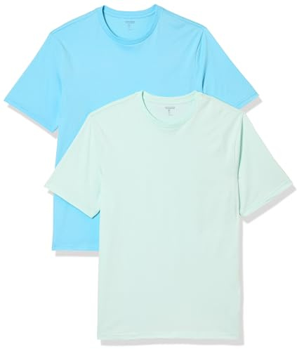 Amazon Essentials Men's Cotton Regular-Fit Short-Sleeve Crewneck T-Shirt, Pack of 2, Aqua Blue/Light Blue, L