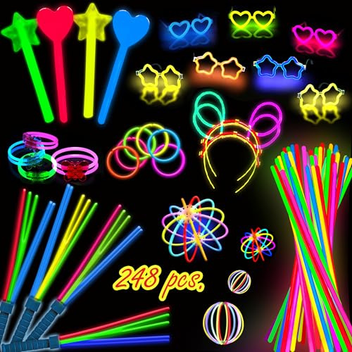 248 PCS Glow Sticks Halloween Party Pack - 100 Pcs 8 Inch Glow sticks, 6 Pcs Glow Sticks Wands – Create Glow In The Dark Necklaces, Bracelets. Neon Light Sticks Decoration For Parties Favors Glow