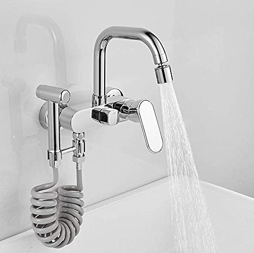 Miscelatore per rubinetto a parete in rame con pistola a spruzzo con doccetta estraibile, rubinetti per lavello da cucina, girevole in ottone, vasca da bagno, ugello rotante, miscelatore per rubinetto