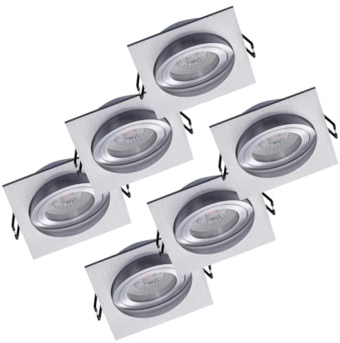 Oktaplex 6er Set Einbaustrahler Lyon LED Modul schwenkbar 4,8W | 4000K Neutralweiß, 230V, 380lm, Aluminium eckig Deckenspots Lochmaß 80mm