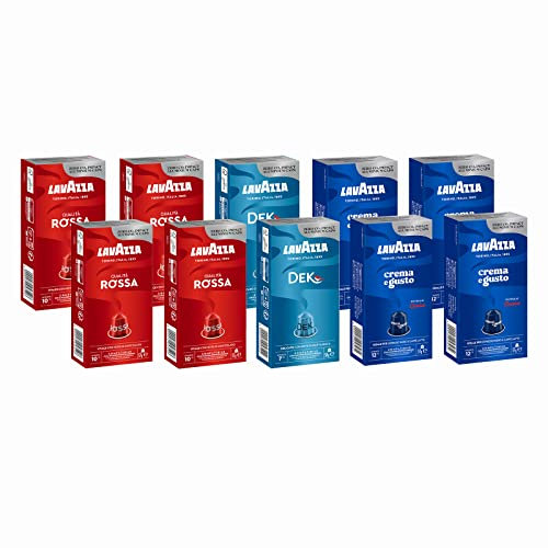 Lavazza, Capsule Caffè in Alluminio Compatibili con Macchine Nespresso Original, Gusti Assortiti, 10 Confezioni da 10 Capsule, 4 x Qualità Rossa, 4 x Crema e Gusto, 2x Dek, 100 capsule
