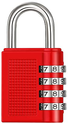 ZHEGE Combination Padlocks with Code, 4 Dial Number Padlock for School Lockers, Outdoor Padlock Weatherproof for Fence, Gate, Sheds, Etc (1 Pack, Red)