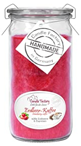 Candle Factory Mini Jumbo Duftkerze aus pflanzlichem Stearin im hitzebeständigen Glas der Marke Weck®, ca. 70h Brennzeit, Duft: Erdbeer-Kaffee