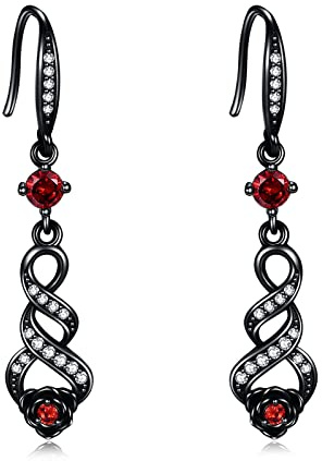 Schwarze Rose Ohrringe Sterling Silber Rose Infinity Ohrringe Rose Schmuck Geschenke für Frauen Mutter