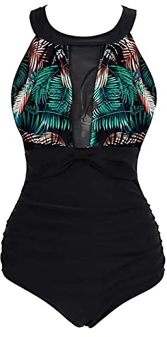 Viloree Maillots de Bain 1 Pièce Femme Amincissant Bikini Grande Taille Monokini Push up Feuilles 2XL