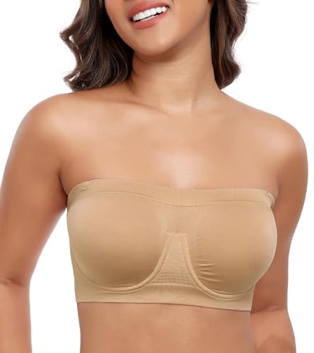 DotVol Women's Unpadded Wired Strapless Multiway Bandeau Bra | Plus Size, Supportive Underwire, Pull On, Soft Stretchy Fabric, Non-slip Edge, Tube Top
