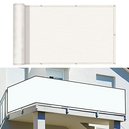 Balkonbespannung 130 x 250 cm Sonnenschutz atmungsaktiv Sonnenschutz Balkonbespannung mit Ösen und Kabelbinder für Balkon Garten im Freien, Weiß