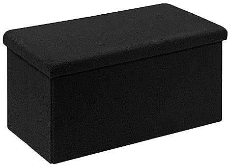 Bonlife Sitzbank mit Stauraum, Faltbare Sitzbank, Samt Fußhocker Truhen Aufbewahrungsbox mit Deckel, Schwarz, 80 x 40 x 40 cm