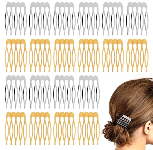 Prasacco Lot de 20 peignes à cheveux à 5 dents - Petits peignes à cheveux en métal vierge - Peignes décoratifs pour mariage - Accessoire pour mariage, chignon - Doré et argenté