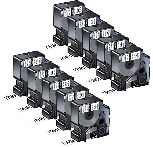NineLeaf 10 Packung Ersatz für Dymo IND 18445 A18445 19mm x 5.5m Bänder Schwarz auf Weiß Vinyl Permanentes Industrie Schriftband für Rhino 4200 5200 5000 6000 ILP 3M PL150 PL200 Beschriftungsgerät