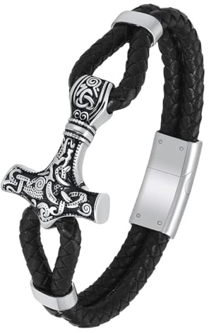 VCCWYQK Viking Thor's Hammer Urnenarmband für Asche für Männer geflochtenes Lederarmband Manschette Armreif Memorial Urne Schmuck Beerdigung Keepsake Geschenk