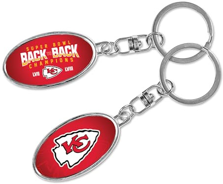 Rico Industries NFL Football Kansas City Chiefs Back to Back Champs Metal Spinner Keychain 1.25 x 4.5