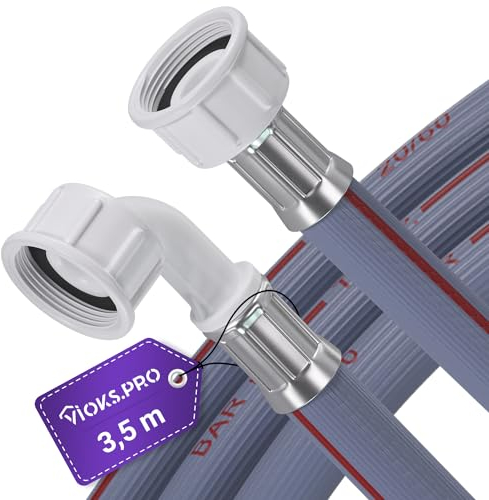 Vioks.pro Waschmaschinenschlauch Verlängerung 3,5m 3/4 25°C Gerade/Winkel - Zulaufschlauch Waschmaschine/Wasserschläuche für Geschirrspüler & Waschmaschinen Zulaufschlauch