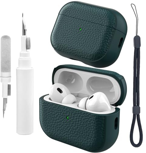 Teyomi Coque Compatible avec Airpods Pro 2 avec kit de Nettoyage, étui de Protection en TPU Compatible avec Airpods Pro 2ème génération avec dragonne, Conception de Texture (Vert foncé)