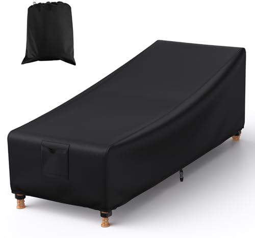 Farfy Housse Bain de Soleil Impermeable avec Aération, Sangles à Boucle, 210x80x45/75cm Anti-UV, Coupe-vent, Housse pour Chaise Longue Exterieur 600D Heavy Duty Oxford, Anti-déchirure