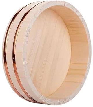 KELUNIS Rice Sushi Wooden Bowl Bucket Tub Oke Hangiri Mixing Wood Box Japanese Sushi Barrel with Copper Bands Big Bowl for Sushi Restaurant Kitchen,52cmx13cm