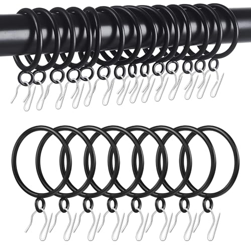 Roonoo 44 Pack Curtain Rings with Eyelets, 1.75 Inch Inner Diameter, Heavy Duty Rustproof Metal Drapery Rings for Pinch Pleat Curtains Panels, Decorative Clips Rings Fits 1.25-1.5 Rods, Black