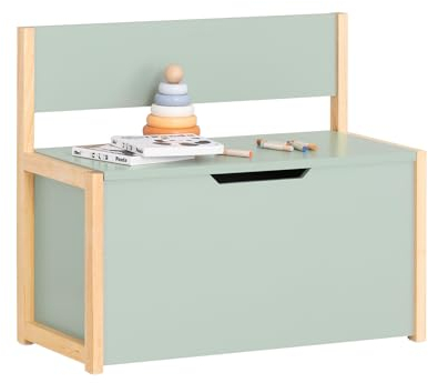 SoBuy Kinder Sitzbank mit Bücherregal Spielzeugtruhe Spielzeugkiste Aufbewahrungsbox Schuhbank mit Sitzkissen Grün-Natur BHT ca. 64x55x30cm KMB94-GR