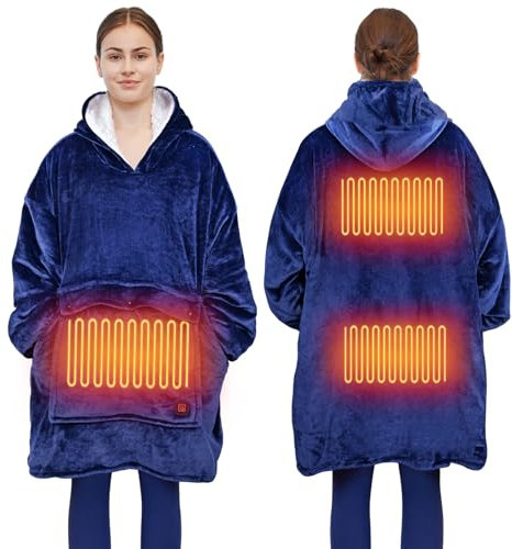 Covfirst Heated Wearable Blanket Hoodie, 3 Heat Settings Oversized USB Heated Hooded Blanket for Adult, Cozy Warm Christmas Heated Hoodie Blanket Sweatshirt with Giant Pocket (No Battery)