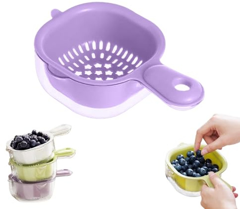 Obstsieb Beerensieb, Küche Zweischichtiger Abtropfkorb, Abnehmbare Sieb mit Langem Griff, Multifunktional Doppellagiger Abtropfkorb für Obst, Gemüse, Beeren, Spaghetti,Salate (Lila)