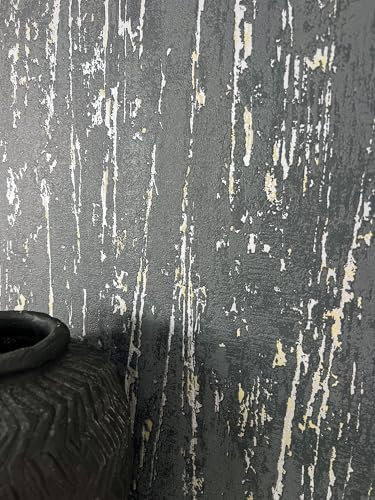 Newroom Tapete Anthrazit Vliestapete Feine Muster - Mustertapete Modern Gold Silber Linien Metallic Glanztapete Industrial Industrial inkl. Tapezier-Ratgeber