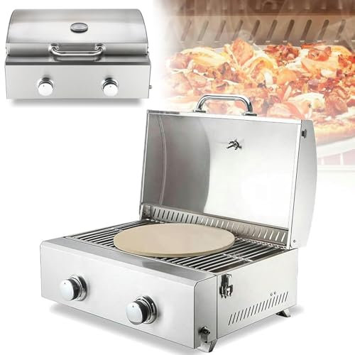 Commercial Gas Pizza Oven, 12-Inch Countertop Pizza Maker, 0-750℉ Adjustable temperature, Outdoor Stainless Steel Single Deck Layer Multipurpose Snack Toaster Oven, Pizza Oven Baking Equipment