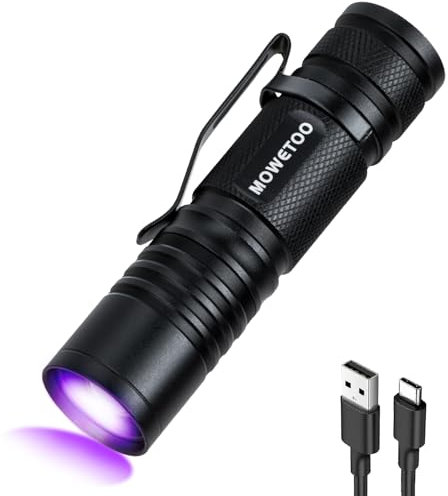 Torcia UV ricaricabile – Mini lampada LED UV luce nera torcia elettrica 395 nm zoomabile luce ultravioletta torch per esami delle urine di animali domestici, controllo delle banconote e avventure