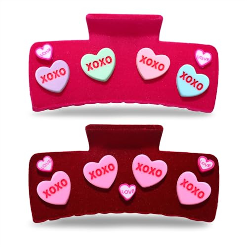 Vokone Xoxo Haarspangen für Damen, Herz-Haarspangen, für Valentinstag, Rosa, 2 Stück