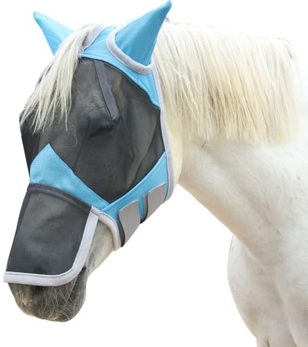 Gallopoff Maschera per mosche a cavallo, maschera per cavalli con orecchie e protezione nasale, rete traspirante