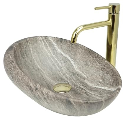 GTM Designs Aufsatzwaschbecken Matt - Modern Waschbecken ohne Hahnloch - Elegant Aufsatzwaschbecken Oval für Badezimmer und Gäste WC - nur Bad Waschbecken - Modell 1