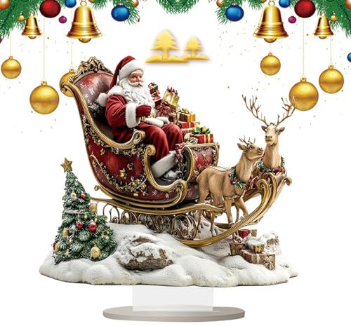 Weihnachtsmann-Schlitten- und Rentier-Anhänger, Weihnachtsmann-Schlitten mit Rentier-Ornamenten | 25 cm Weihnachtsmann-Schlitten-Tischdekoration - Lustige 2D-Weihnachtsdekoration, Acryl-Weihnachtsmann