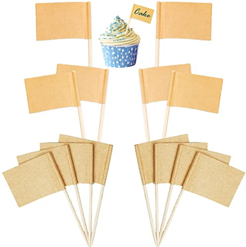 Palillos de dientes vacíos, banderas de papel kraft para cócteles, cupcakes, palillos de dientes, frutas para cupcakes, fiestas, pasteles, suministros de alimentos (200 unidades)