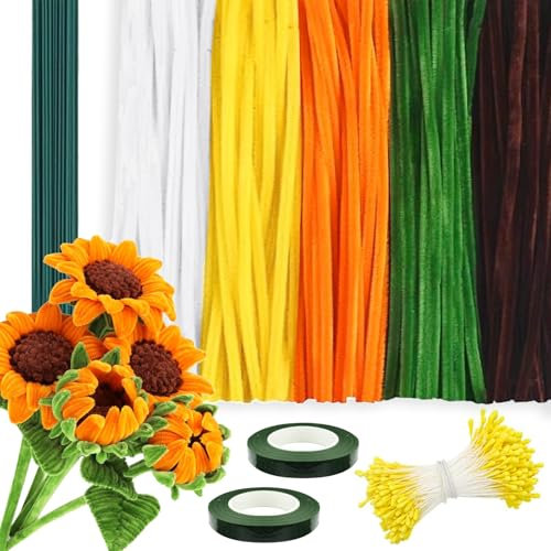 Axinyijia 400 Piezas Flores de Limpiapipas Manualidades, Pipe Cleaner Verde Rosa Amarillo, Limpia Pipas para Flores, Limpiadores de Pipas con Alambre Floral (amarillo)