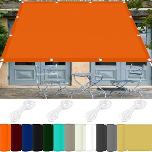 Pali parasole per vela, 8 x 8,5 m, in poliestere, 98% protezione UV, per giardino, terrazza, tenda da sole con corda inclusa, per esterni, feste, patio, arancione