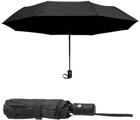 HENGBIRD Paraguas automático de bolsillo, paraguas de viaje, resistente a las tormentas, paraguas de bolsillo, paraguas grande, 8 costillas, resistente al viento, paraguas automático