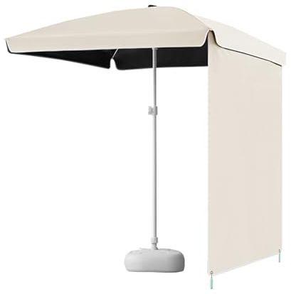 Parasol de terrasse avec base – Pare-soleil réglable avec rideau pour plage, piscine et jardin – Protection UV, beige, 160x237cm