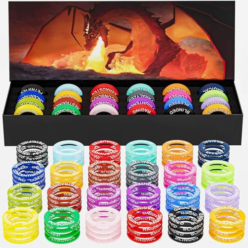 NPHKI DND Figuren Condition Rings - 96 Statusringe für D&D & Pathfinder – 24 Zustandseffekte, Tabletop-Zubehör für Miniaturen, Rollenspiele und DND 5e