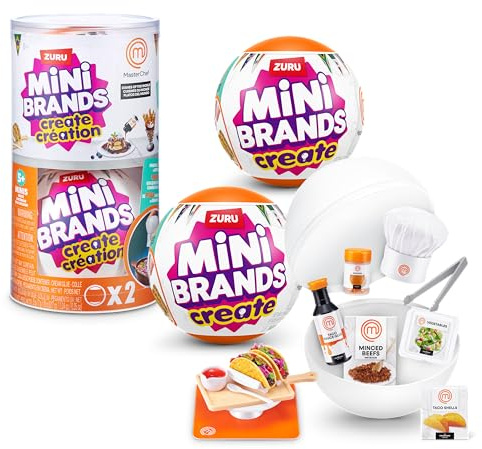 Mini Brands Create MasterChef Series 2 by ZURU (2 PACK) – Real Mini Dishes with Ingredients, UV LED Tool & Recipe Card | DIY Toy Capsule Non-Edible Collectible for Kids, Teens, and Adults.