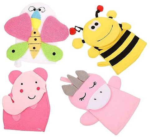 Kartoon Badehandschuhe für Kinder, 4 Stück-pack aus Verbundbaumwolle | Baden und Duschen, Leicht und Tragbar, für Gesicht und Hals, Tiermotive, Kreative Form Zufälliger Stil
